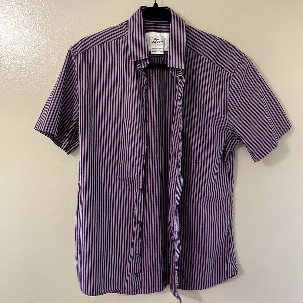 Authentic Lacoste Slim 38 Small Button Down Short Sleeve